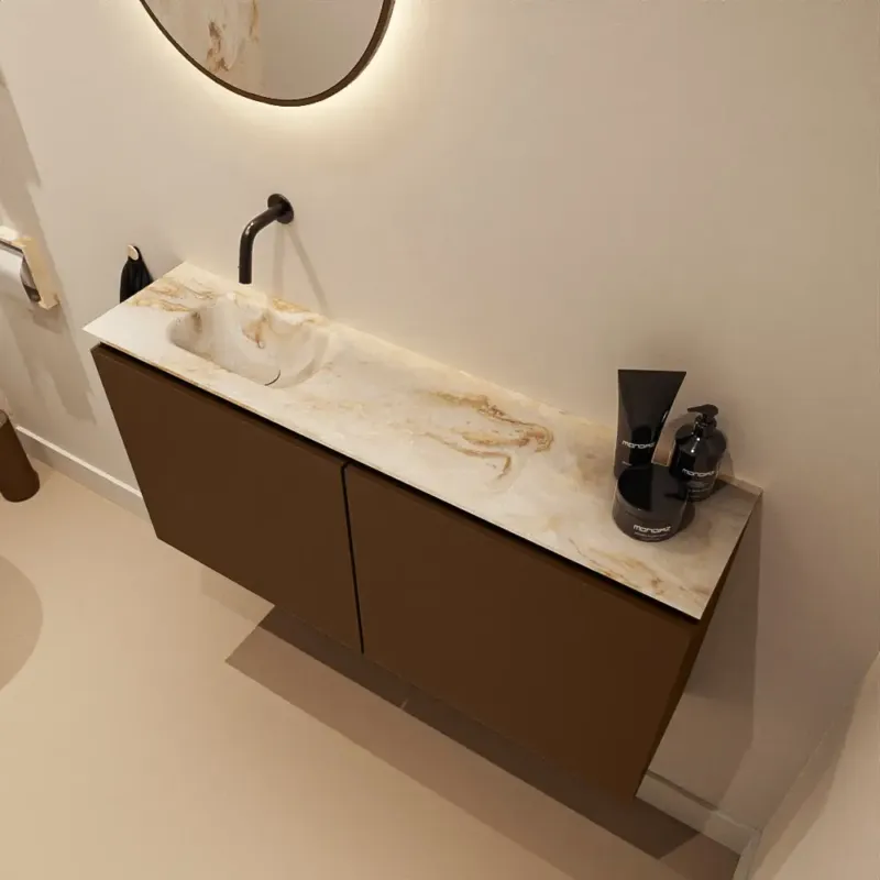 Mondiaz Ture DLux toiletmeubel 100cm rust met wastafel frappe links zonder kraangat Laatste Versie