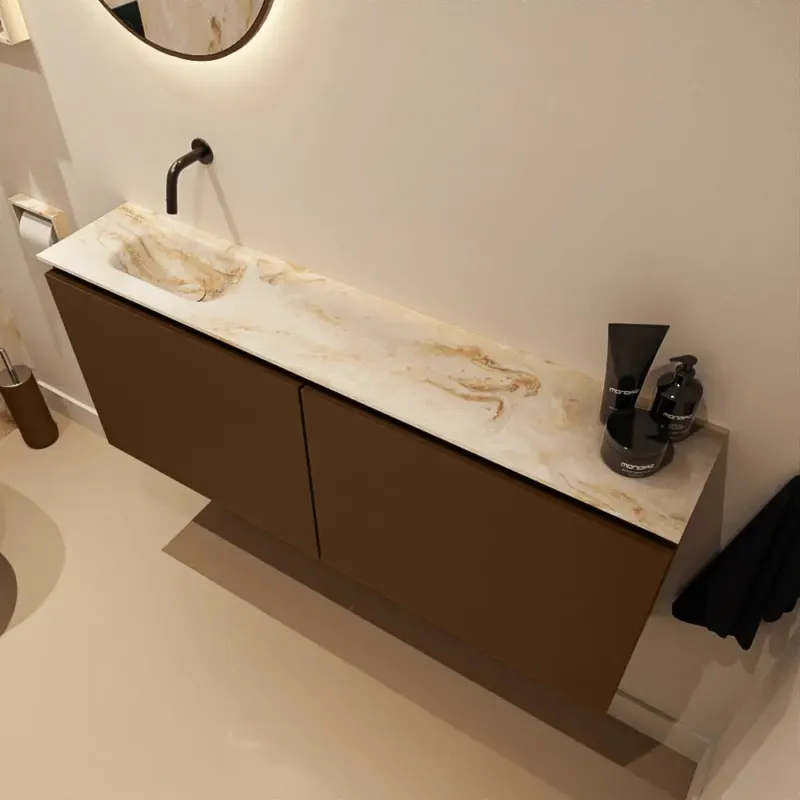 Mondiaz Ture DLux toiletmeubel 120cm rust met wastafel frappe links zonder kraangat Op = Op