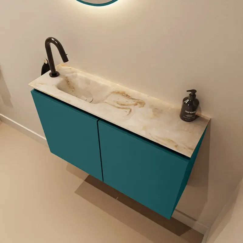 Direct Beschikbaar Mondiaz Ture DLux toiletmeubel 80cm smag met wastafel frappe links met kraangat