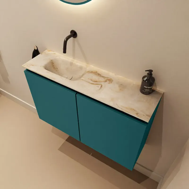 Korting Mondiaz Ture DLux toiletmeubel 80cm smag met wastafel frappe links zonder kraangat
