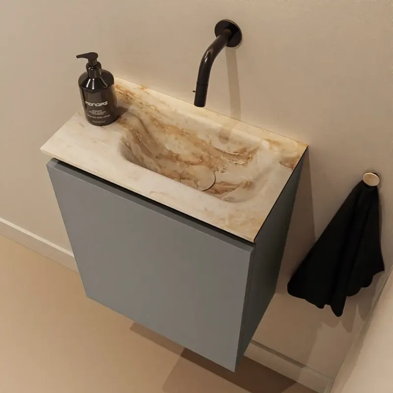 Hoge Kwaliteit Mondiaz Ture DLux toiletmeubel 40cm smoke met wastafel frappe rechts zonder kraangat