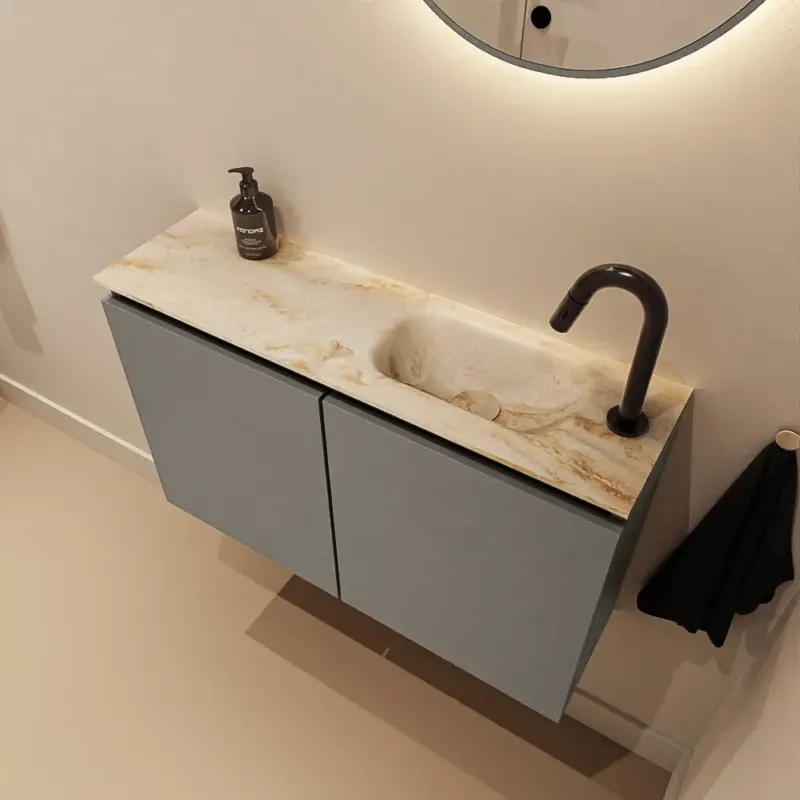 Favoriet Mondiaz Ture DLux toiletmeubel 80cm smoke met wastafel frappe rechts met kraangat
