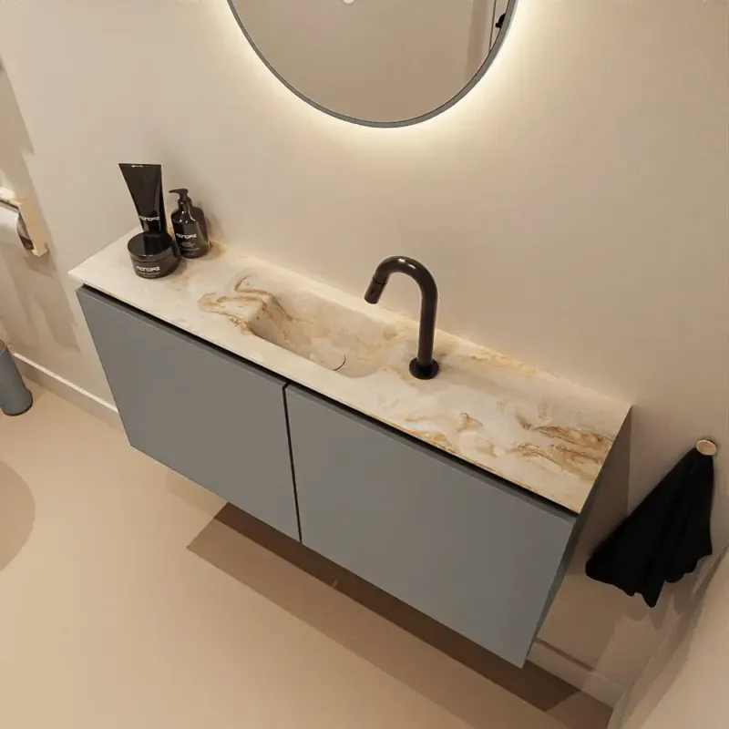Betrouwbaar Mondiaz Ture DLux toiletmeubel 100cm smoke met wastafel frappe midden met kraangat