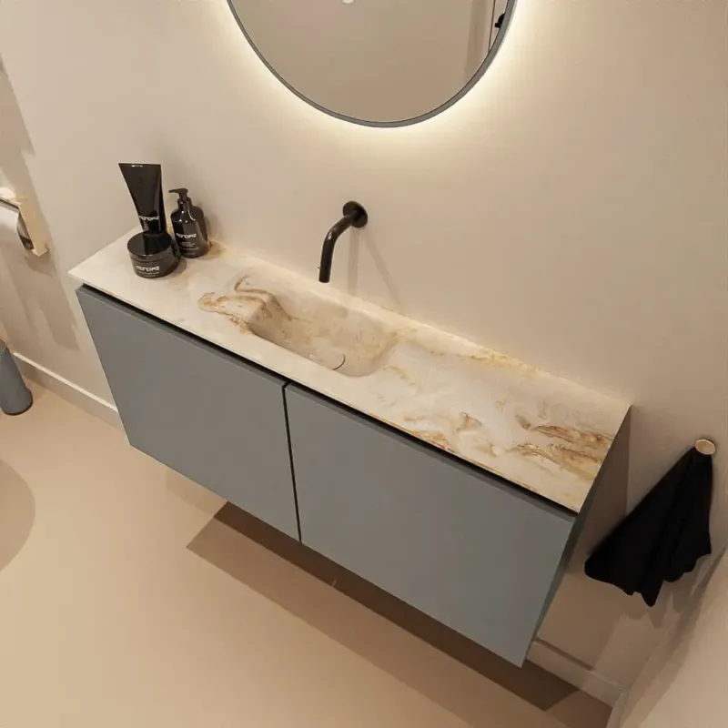 Koopje Mondiaz Ture DLux toiletmeubel 100cm smoke met wastafel frappe midden zonder kraangat