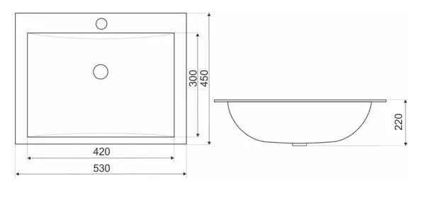 SCHADEMODEL Kerra KR 709 inbouw wastafel 53x45cm met kraangat Beperkte Voorraad