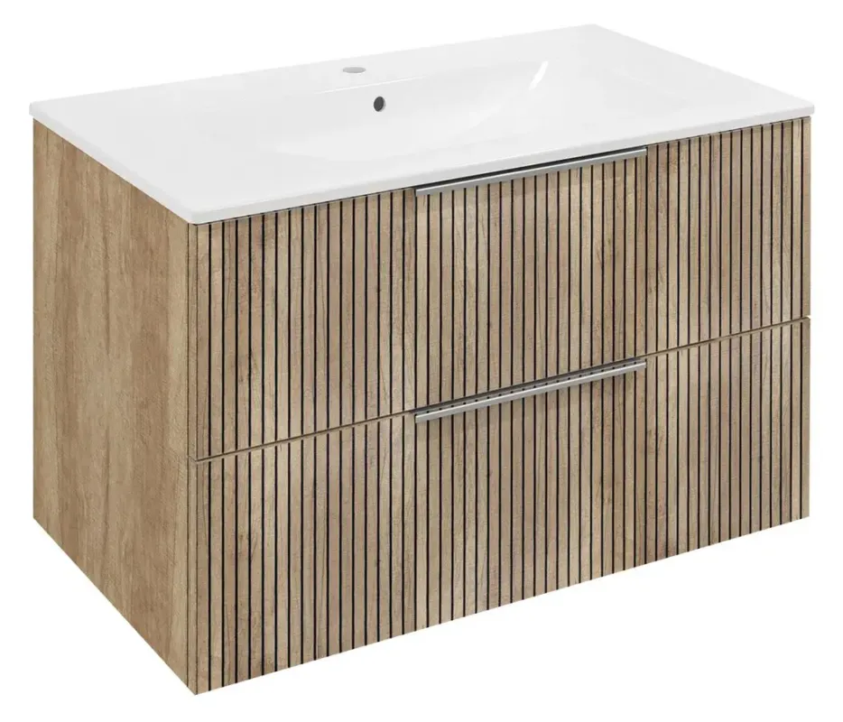 Sapho Cirasa wastafel onderkast met ribbelfront 80x46x52cm eiken Flitsaanbieding