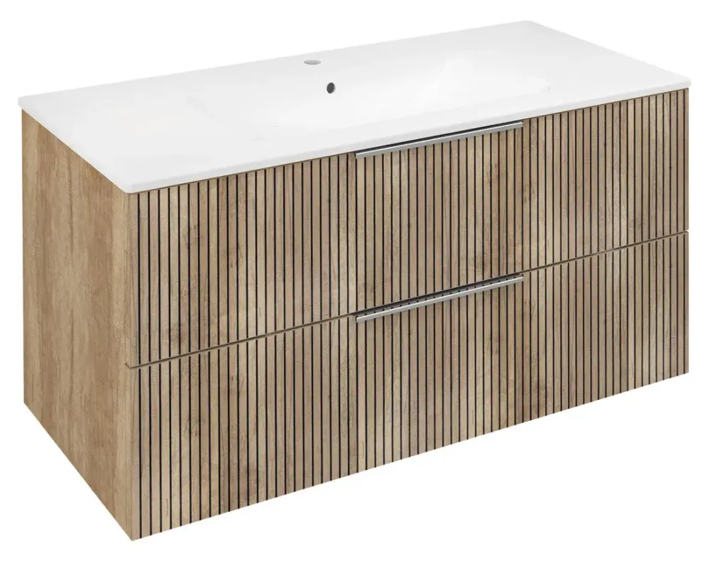 Koopje Sapho Cirasa wastafel onderkast met ribbelfront 100x46x52cm eiken
