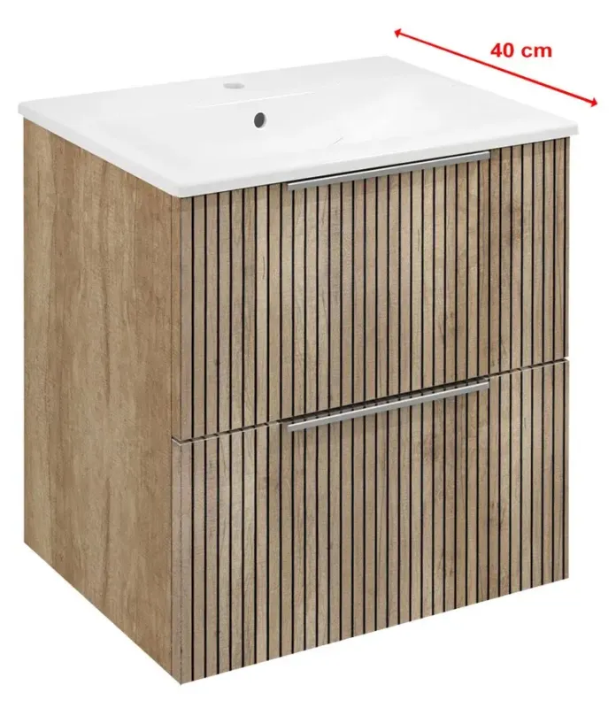 Sapho Cirasa Compact wastafel onderkast met ribbelfront 50x39x54cm eiken Op = Op