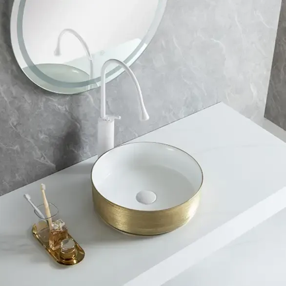 Nieuw Mueller Ray ronde waskom 36x36x12cm glans wit/geborsteld goud