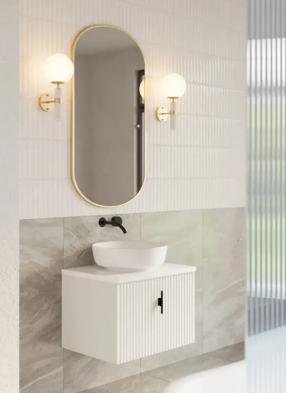 Seizoensaanbieding Muebles Ezra badmeubel ribbelfront 60cm wit mat met wit toppaneel zonder waskom
