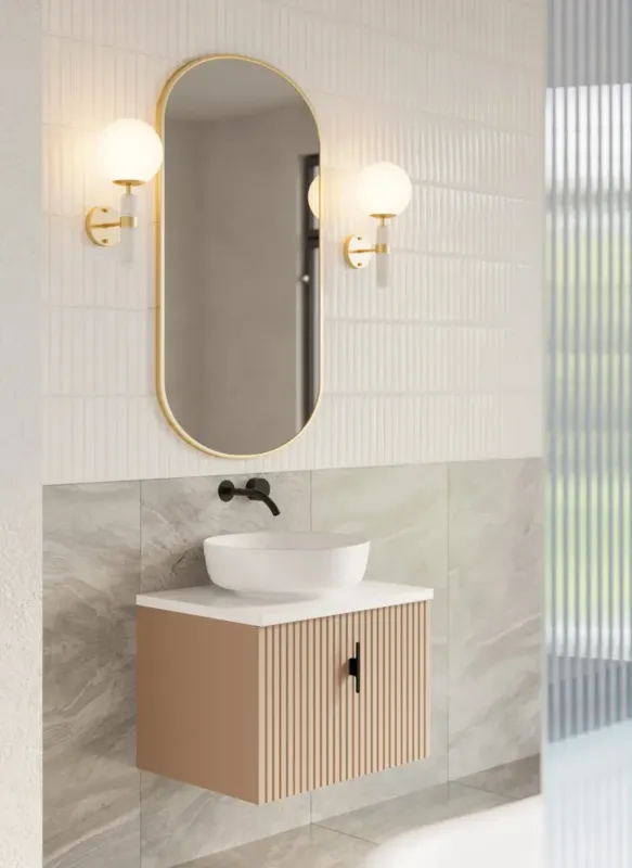 Speciale Aanbieding Muebles Ezra badmeubel ribbelfront 60cm macchiato met wit toppaneel zonder waskom