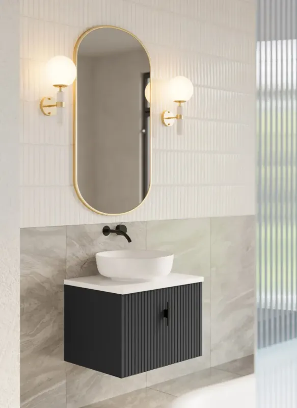 Voordeelprijs Muebles Ezra badmeubel ribbelfront 60cm antraciet mat met wit toppaneel zonder waskom