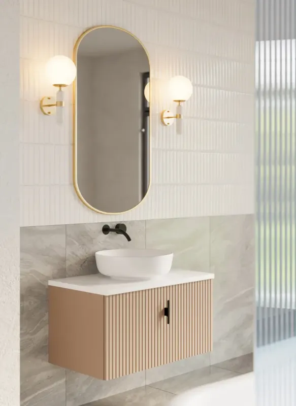 Speciale Aanbieding Muebles Ezra badmeubel ribbelfront 80cm macchiato met wit toppaneel zonder waskom