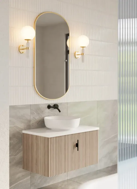 Speciale Aanbieding Muebles Ezra badmeubel ribbelfront 80cm naturel eiken met wit toppaneel zonder waskom