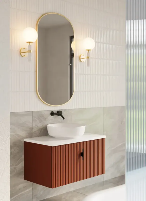 Speciale Aanbieding Muebles Ezra badmeubel ribbelfront 80cm terracotta met wit toppaneel zonder waskom