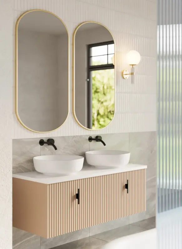 Rechtstreeks Van De Fabrikant Muebles Ezra badmeubel ribbelfront 120cm macchiato met wit toppaneel zonder waskom