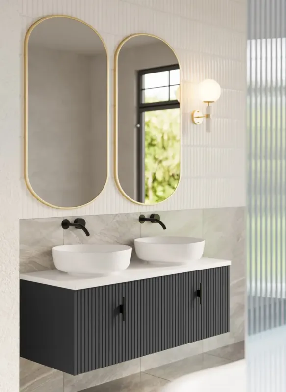 Uitverkoop Muebles Ezra badmeubel ribbelfront 120cm antraciet mat met wit toppaneel zonder waskom