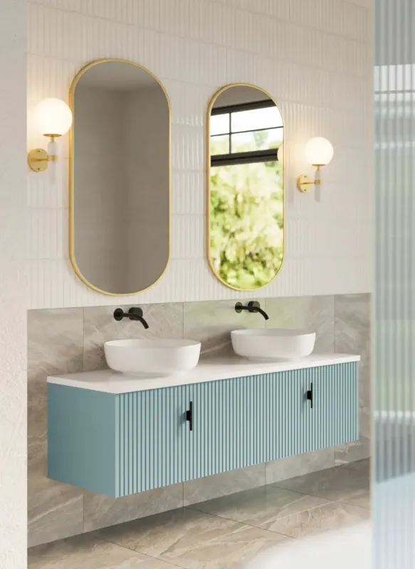 Premium Muebles Ezra badmeubel ribbelfront 160cm baby blauw met wit toppaneel zonder waskom