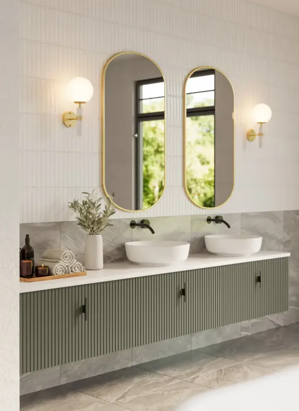 Superprijs Muebles Ezra badmeubel ribbelfront 240cm legergroen met wit toppaneel zonder waskom