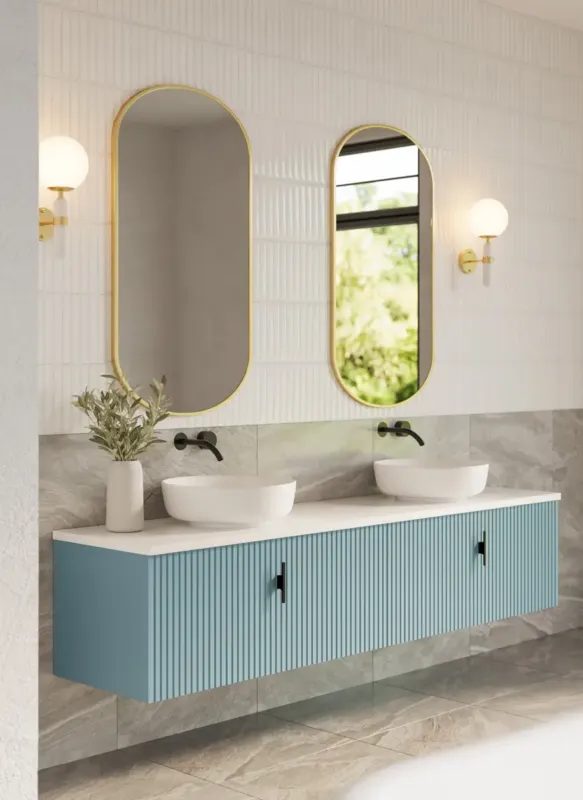 Shop Nu Muebles Ezra badmeubel ribbelfront 200cm baby blauw met wit toppaneel en waskom
