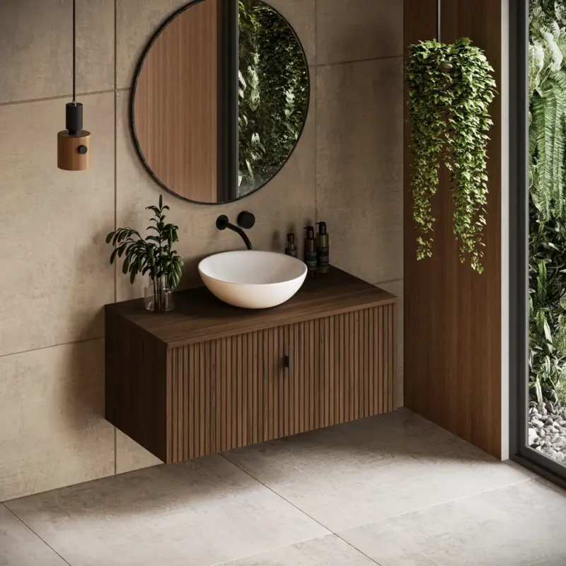 Muebles Sierra badmeubel ribbelfront 100cm walnoot zonder waskom Snelle Levering