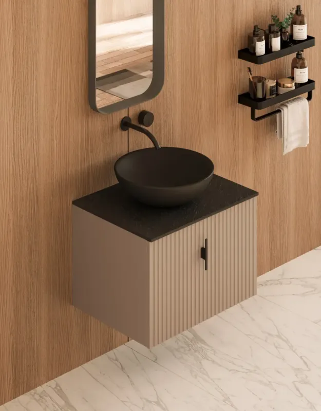 Voordeelprijs Muebles Costa badmeubel ribbelfront 60cm macchiato met zwart toppaneel zonder waskom