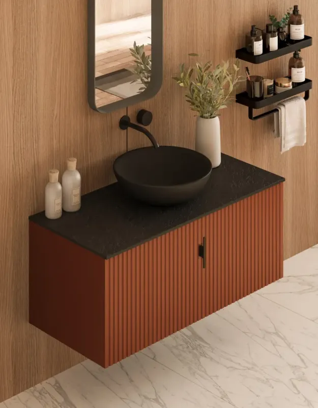 Veilige Betaling Muebles Costa badmeubel ribbelfront 100cm terracotta met zwart toppaneel zonder waskom