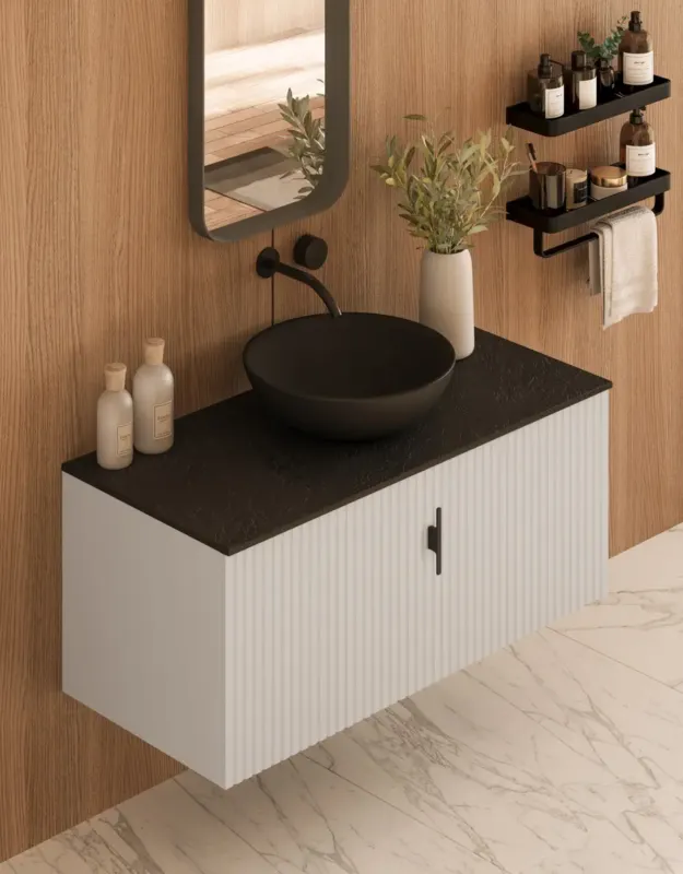 Muebles Costa badmeubel ribbelfront 100cm wit mat met zwart toppaneel en waskom Koop Vandaag