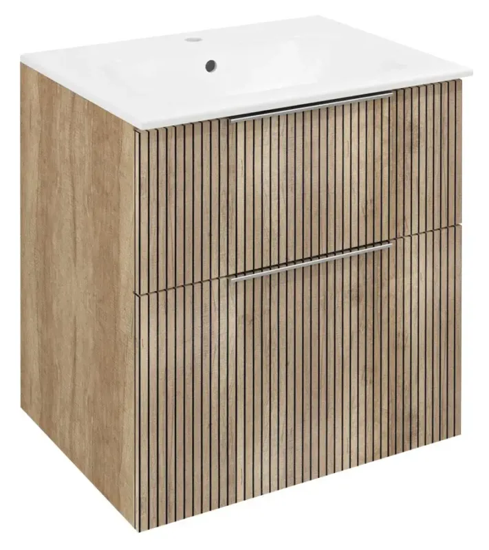 Must-Have Sapho Cirasa badmeubel 60cm met eiken ribbelfront en witte wastafel