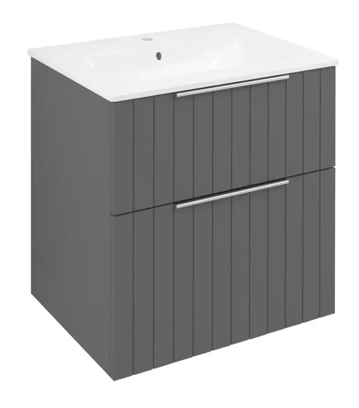 Weekendaanbieding Sapho Cirasa badmeubel 60cm met antraciet ribbelfront en witte wastafel