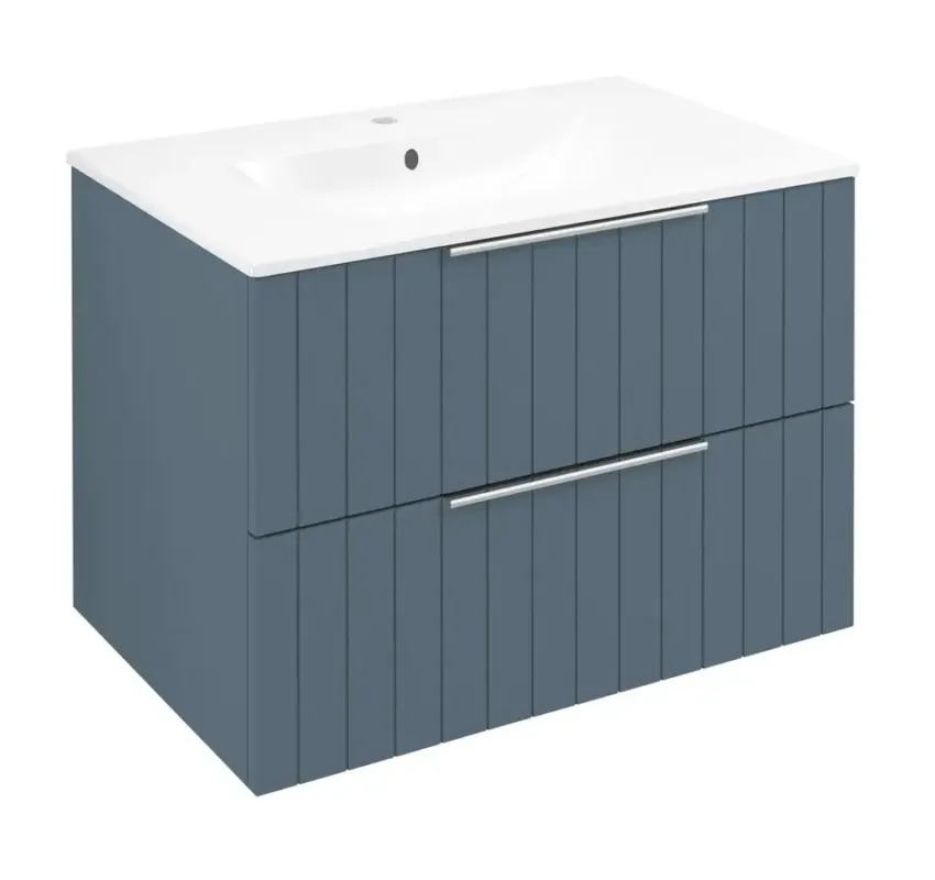 Sapho Cirasa badmeubel 70cm met blauw ribbelfront en witte wastafel Betaalbaar