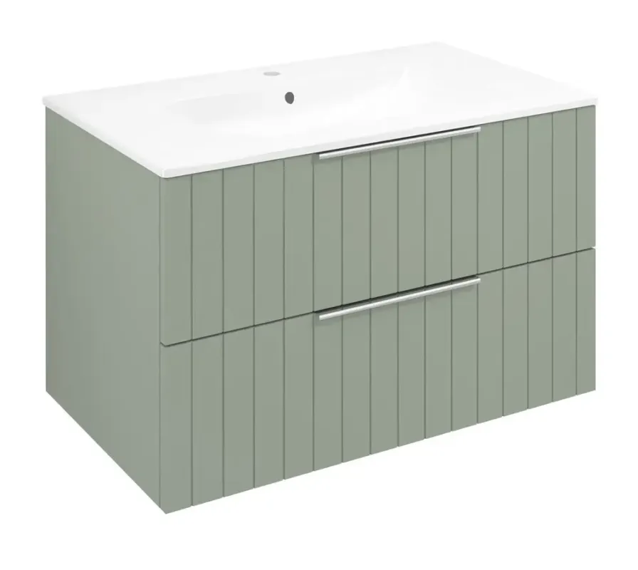 Koopje Sapho Cirasa badmeubel 80cm met groen ribbelfront en witte wastafel