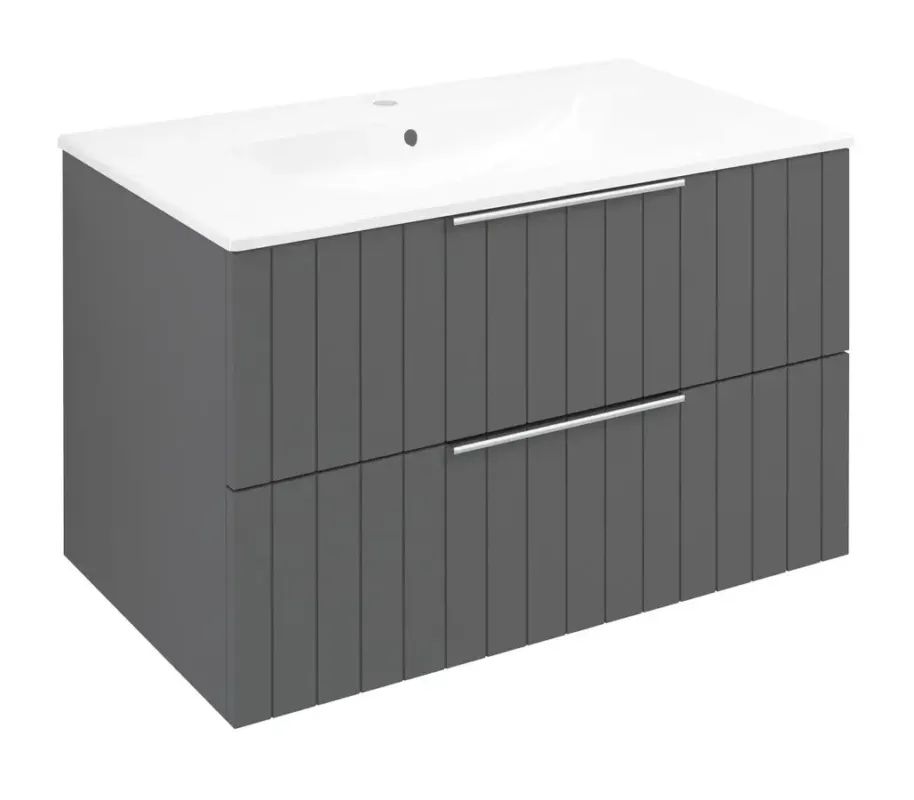 Beperkte Voorraad Sapho Cirasa badmeubel 80cm met antraciet ribbelfront en witte wastafel