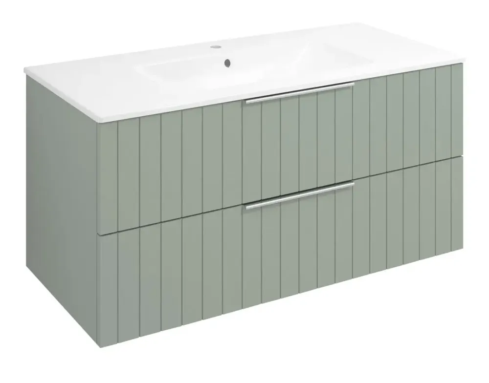 Laatste Kans Sapho Cirasa badmeubel 100cm met groen ribbelfront en witte wastafel