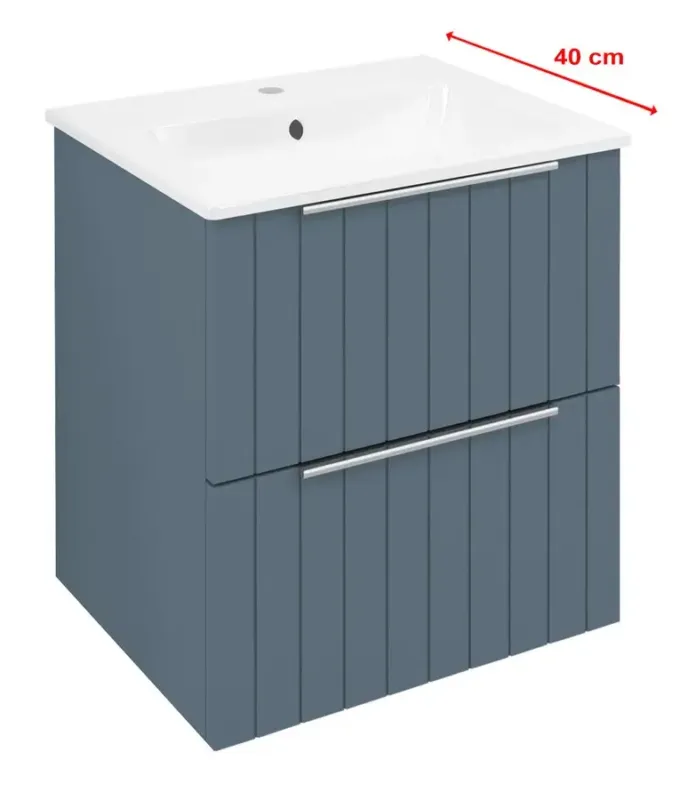 Sapho Cirasa Compact badmeubel 50cm met blauw ribbelfront en witte wastafel Direct Verzonden