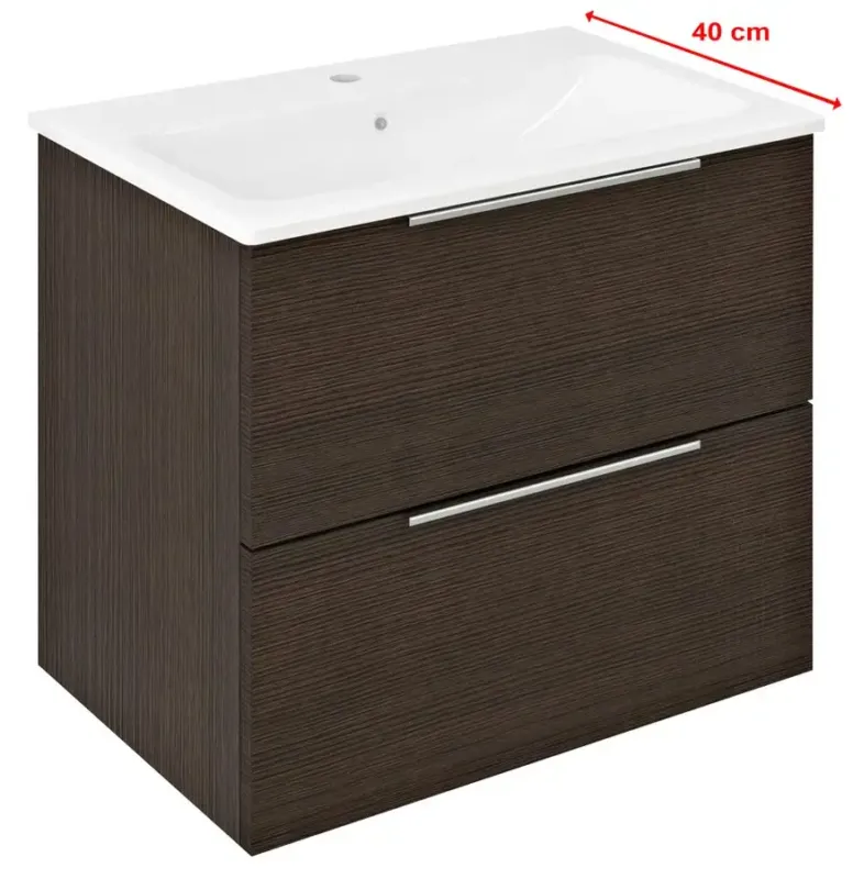 Sapho Cirasa Compact badmeubel 60cm donkerbruin eiken met witte wastafel Koopje