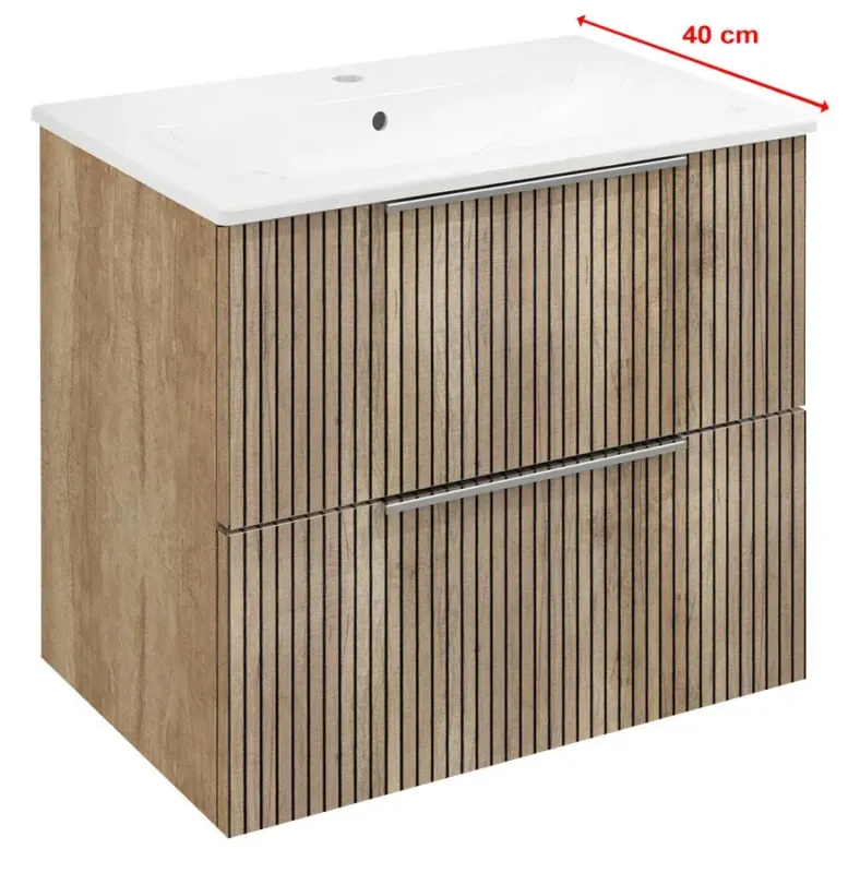 Sapho Cirasa Compact badmeubel 60cm met eiken ribbelfront en witte wastafel Goedkoop