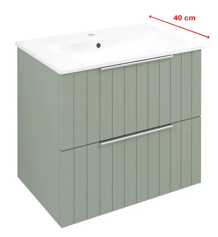 Exclusieve Aanbieding Sapho Cirasa Compact badmeubel 60cm met groen ribbelfront en witte wastafel