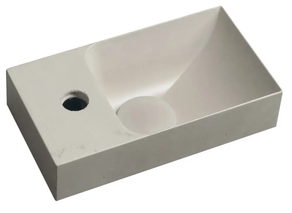 Sapho Piccolino fontein beton kraangat links 31x17cm zand Betrouwbaar