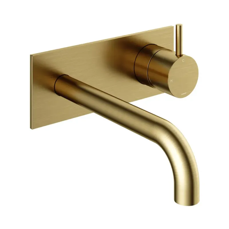Hotbath Cobber inbouw wastafelkraan 18cm met plaat geborsteld messing PVD Favoriet
