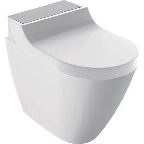 Goedkoop Geberit AquaClean Tuma Comfort douche wc staand wit glans met afdekplaat RVS geborsteld