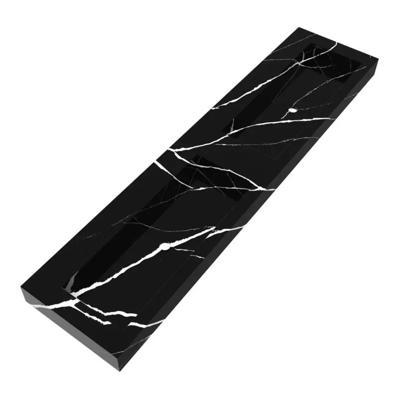 Brauer Coral dubbele wastafel marmerlook 200cm zonder kraangat nero marquina Voordeelprijs