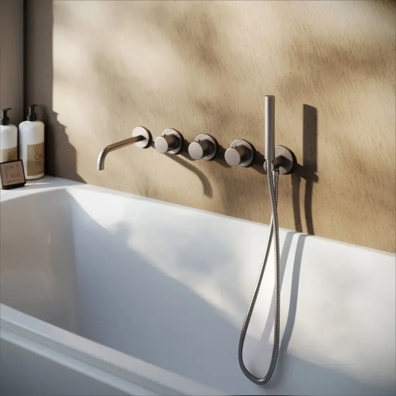 Saniclear Plus inbouw badkraan met 20cm uitloop en staafhanddouche RVS Koop Online