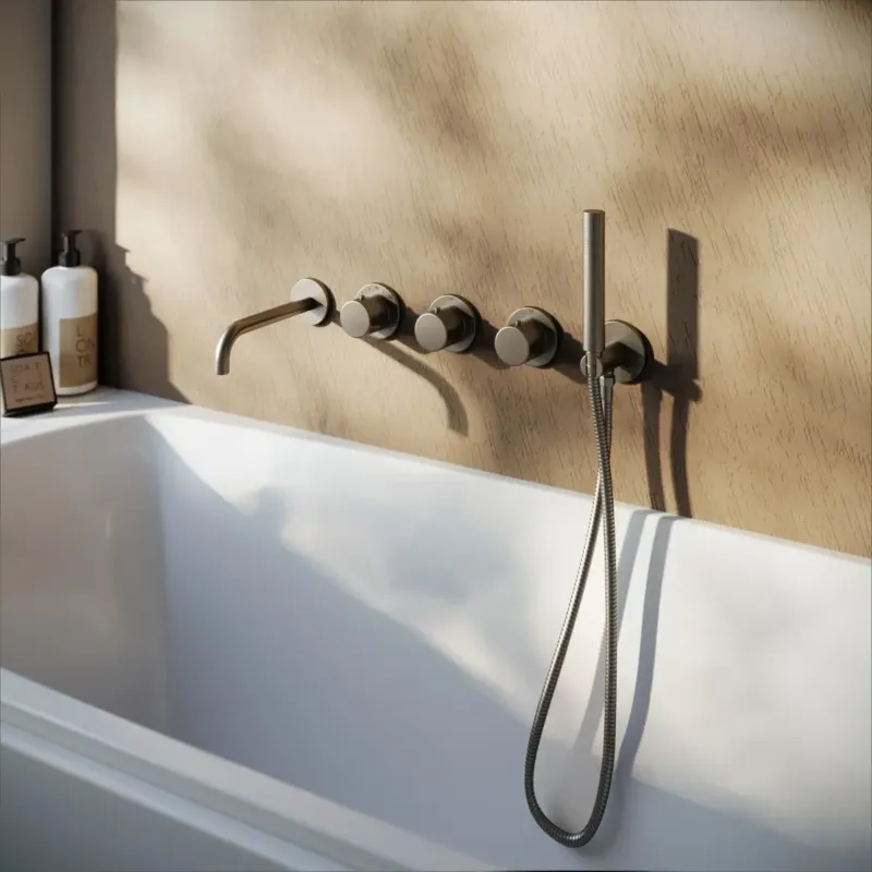 Saniclear Plus inbouw badkraan met 20cm uitloop en staafhanddouche verouderd ijzer - gunmetal Premium