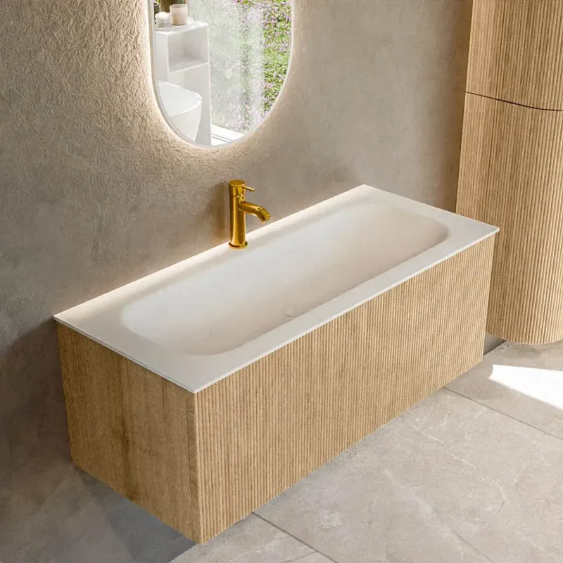 Mondiaz Kurve 110cm badmeubel oak met 1 lade en wastafel big medium midden 1 kraangat Bestseller