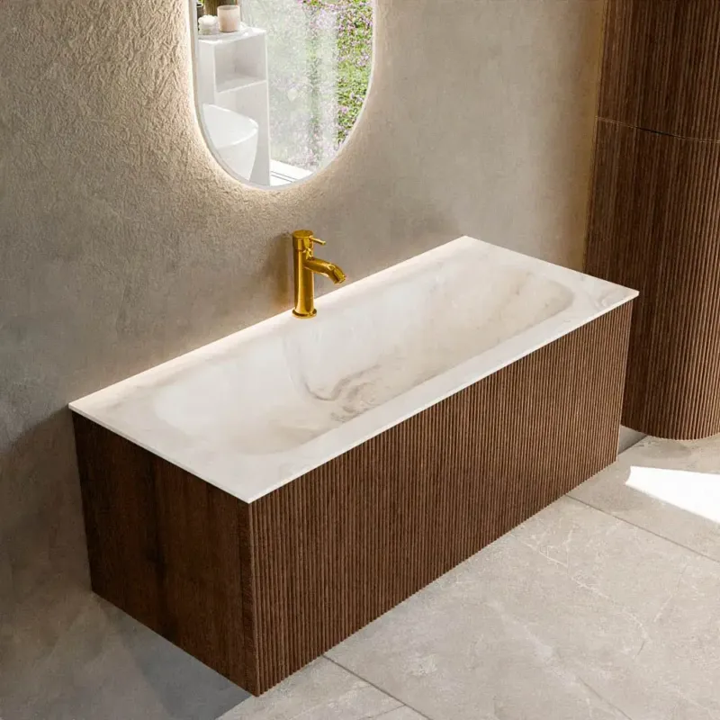 Favoriet Mondiaz Kurve-dlux 110cm badmeubel walnut met 1 lade en wastafel big medium midden 1 kraangat frappe