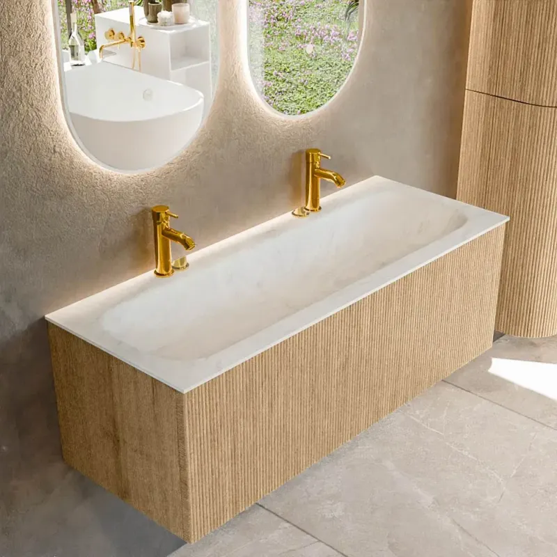 Dagaanbieding Mondiaz Kurve-dlux 120cm badmeubel oak met 1 lade en wastafel big large midden 2 kraangaten opalo