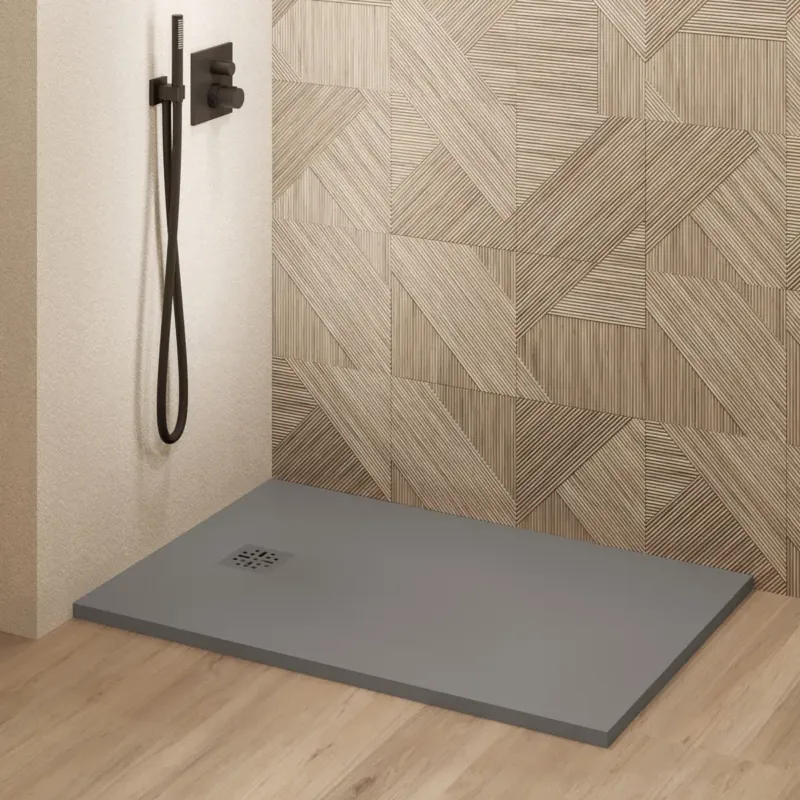 Exclusieve Aanbieding Saniclear Lino douchebak 100x70cm met stone finish donkergrijs