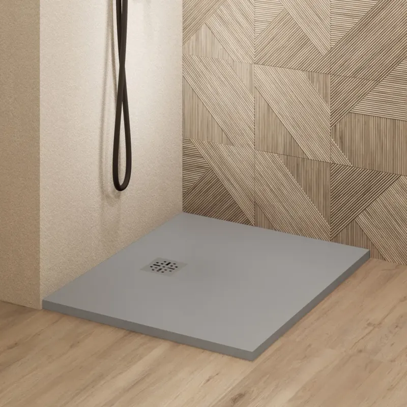 Gratis Retour Saniclear Lino douchebak 90x90cm met stone finish lichtgrijs