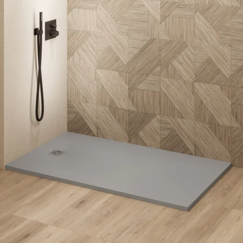 Exclusieve Aanbieding Saniclear Lino douchebak 160x100cm met stone finish lichtgrijs